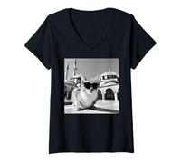 Womens The Hagia Sophia Grand Mosque with A Cat Wearing Sunglasses V-Neck T-Shirt