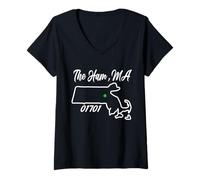 Womens The Ham, MA 01701 Massachusetts State Map Irish Pride V-Neck T-Shirt
