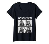 Womens The Hamsters Rockers Funny Animals Rock Music Emo Punk Band V-Neck T-Shirt