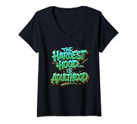 Women's The Hardest Hood is Adulthood V-Neck T-Shirt