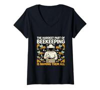 Women's The Hardest Part of Beekeeping is Naming All Funny Beekeeper V-Neck T-Shirt