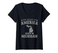 Womens The Heart of America Beats in Michigan US State USA V-Neck T-Shirt