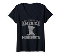 Womens The Heart of America Beats in Minnesota US State USA V-Neck T-Shirt