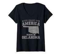 Womens The Heart of America Beats in Oklahoma US State USA V-Neck T-Shirt