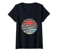 Womens The Heart of America Beats in Texas Retro USA State V-Neck T-Shirt