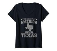 Womens The Heart of America Beats in Texas US State USA V-Neck T-Shirt