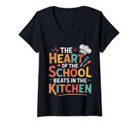 Womens The Heart of The School Beats in The Kitchen Lunch Lady V-Neck T-Shirt