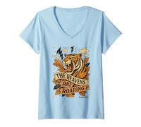 Womens The Heavens are Roaring Tiger Tee Fall Bible Verse Christian V-Neck T-Shirt