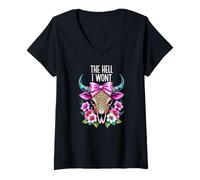 Womens The Hell I Wont Cowgirl Boho Cow Skull Cowboy Go Milk a Bull V-Neck T-Shirt