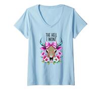 Womens The Hell I Wont Cowgirl Boho Cow Skull Go Milk a Bull Cowboy V-Neck T-Shirt
