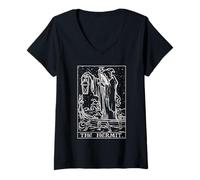 Womens The Hermit Tarot Card Goth Halloween Grim Reaper Witch Gift V-Neck T-Shirt