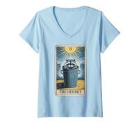 Womens The Hermit Tarot Card Mystic Raccoon V-Neck T-Shirt