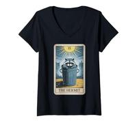Womens The Hermit Tarot Card Raccoon V-Neck T-Shirt