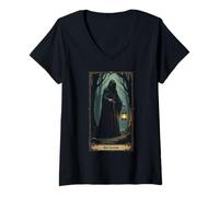 Women's The Hermit Tarot Card Tarot Reader Gothic V-Neck T-Shirt