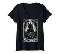 Women's The Hermit Tarot Gothic Death Art, Grim Reaper Occult Alt V-Neck T-Shirt