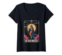 Women's The High Priestess Tarot Card Mystical Arcana Art V-Neck T-Shirt