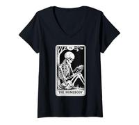 Women's The Homebody Tarot Card Indoorsy Skeleton Introvert V-Neck T-Shirt