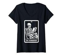 Women's The Homebody Tarot Card Indoorsy Skeleton Introvert V-Neck T-Shirt