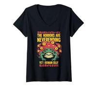 Womens The Horrors are Neverending Yet I Remain Silly Frog Humor V-Neck T-Shirt