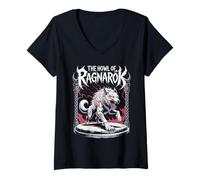 Womens The Howl of Ragnarok Wolf Viking Norse Warrior Myth Saga V-Neck T-Shirt