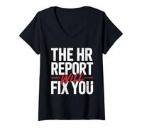 Womens The HR Report Will Fix You Funny Workplace Bold Text Design V-Neck T-Shirt
