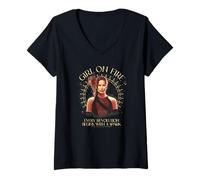Womens The Hunger Games Girl on Fire Celestial Tarot Movie V-Neck T-Shirt