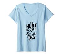 Women's The Hunt is Over She Said Yes Engagement Celebration V-Neck T-Shirt
