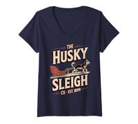 Womens The Husky Sleigh Co Classic Siberian Huskies - Vintage V-Neck T-Shirt