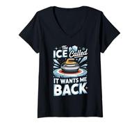 Women's The Ice Called It Wants Me Back Curling Curler V-Neck T-Shirt