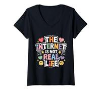 Womens The Internet is Not Real Life Online Sarcasm Digital V-Neck T-Shirt