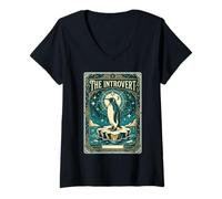 Women's The Introvert Tarot Card Funny Penguin Celestial Witchy V-Neck T-Shirt