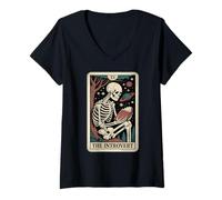 Women's The Introvert Tarot Card Indoorsy Skeleton Introvert V-Neck T-Shirt