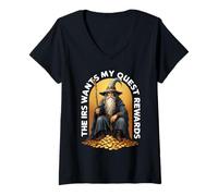 Womens The IRS Wants My Quest Rewards Halloween Funny Wizard Meme V-Neck T-Shirt