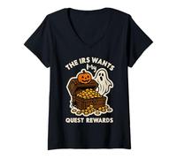 Womens The IRS Wants My Quest Rewards Halloween Funny Wizard Meme V-Neck T-Shirt