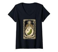 Women's The Jar Keeper Tarot Card Skeleton Pickle Jar V-Neck T-Shirt
