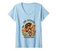 Womens The Journey is Inward - Vintage 70s Meditation Art V-Neck T-Shirt