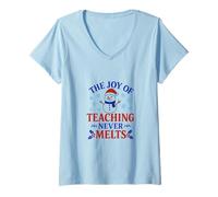 Womens The Joy of Teaching Never Melts - Winter Classroom Spirit V-Neck T-Shirt