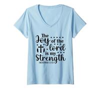 Womens The Joy of The Lord My Strength - Bible Verse Christian V-Neck T-Shirt