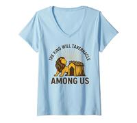 Womens The King Will Tabernacle Among Us Sukkot Design V-Neck T-Shirt