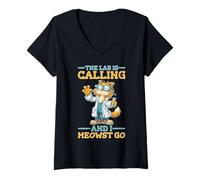 Womens The Lab Is Calling And I Meowst Go Science Cat Nerd V-Neck T-Shirt