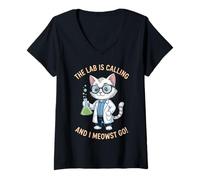 Women's The Lab is Calling Funny Cat Scientist Dad Beaker Lover V-Neck T-Shirt