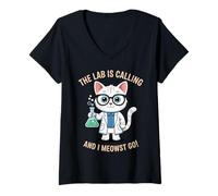 Women's The Lab is Calling Funny Cat Scientist Mom Beaker Test Tube V-Neck T-Shirt