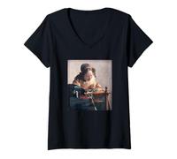 Women's The Lacemaker by Johannes Vermeer (1669-1670) V-Neck T-Shirt