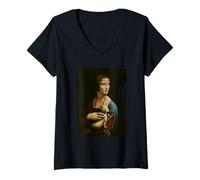 Womens The Lady with an Ermine by Leonardo da Vinci (1490) V-Neck T-Shirt