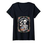 Women's The Laundry Oracle Skeleton Sock Prophecy Humor V-Neck T-Shirt