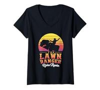 Women's The Lawn Ranger Rides Again | Mens Lawn Tractor Mowing V-Neck T-Shirt