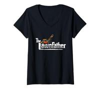 Womens The Lawnfather Tshirt Mowing The Lawn Gardener Mowing Lawns V-Neck T-Shirt