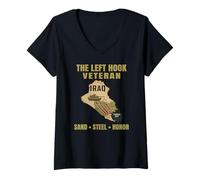 Women's The Left Hook Veterans M1 Abrams Tank Grandpa Dad Gulf War V-Neck T-Shirt