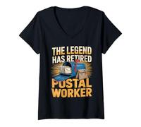 Women's The Legend Has Retired Postal Worker Mail Carrier V-Neck T-Shirt
