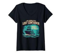 Womens The Legend of The Lost Container, Supply Chain Halloween V-Neck T-Shirt
